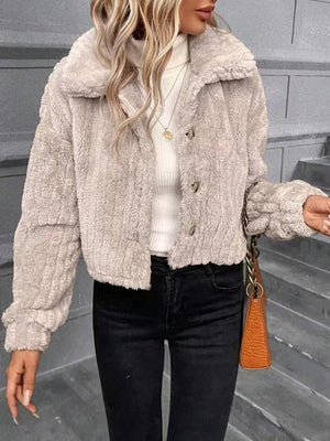 Button Up Long Sleeve Fuzzy Outerwear