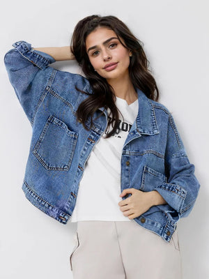 Pocketed Button Up Long Sleeve Denim Top