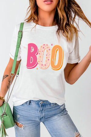 Round Neck Short Sleeve BOO Graphic T-Shirt