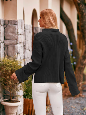 Round Neck Long Sleeve Ribbed Sweater