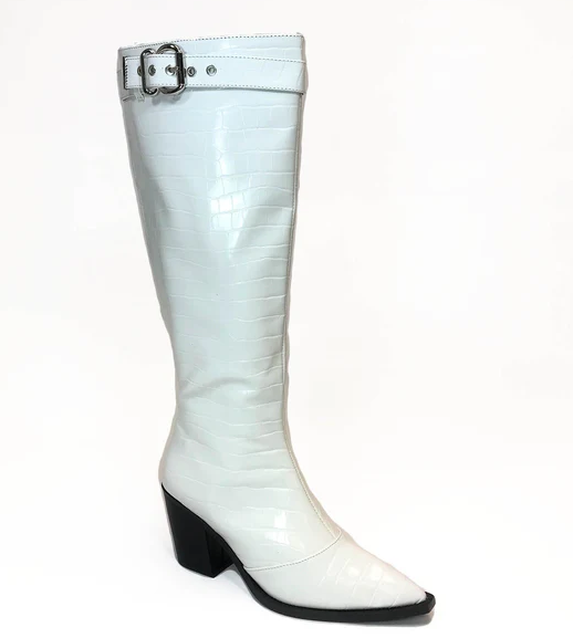 Rolling Stone Faux Leather Knee High Boot White