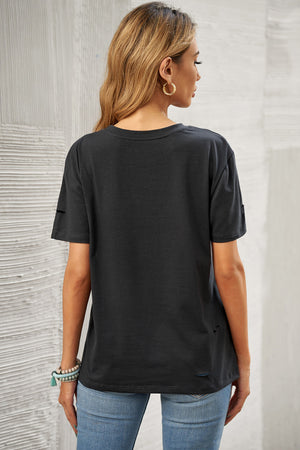 Letter Graphic Distressed Tee Shirt