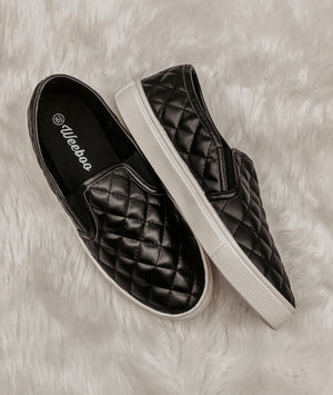 PAST PRESENT AND FUTURE PATENT QUILTED SLIP ONS