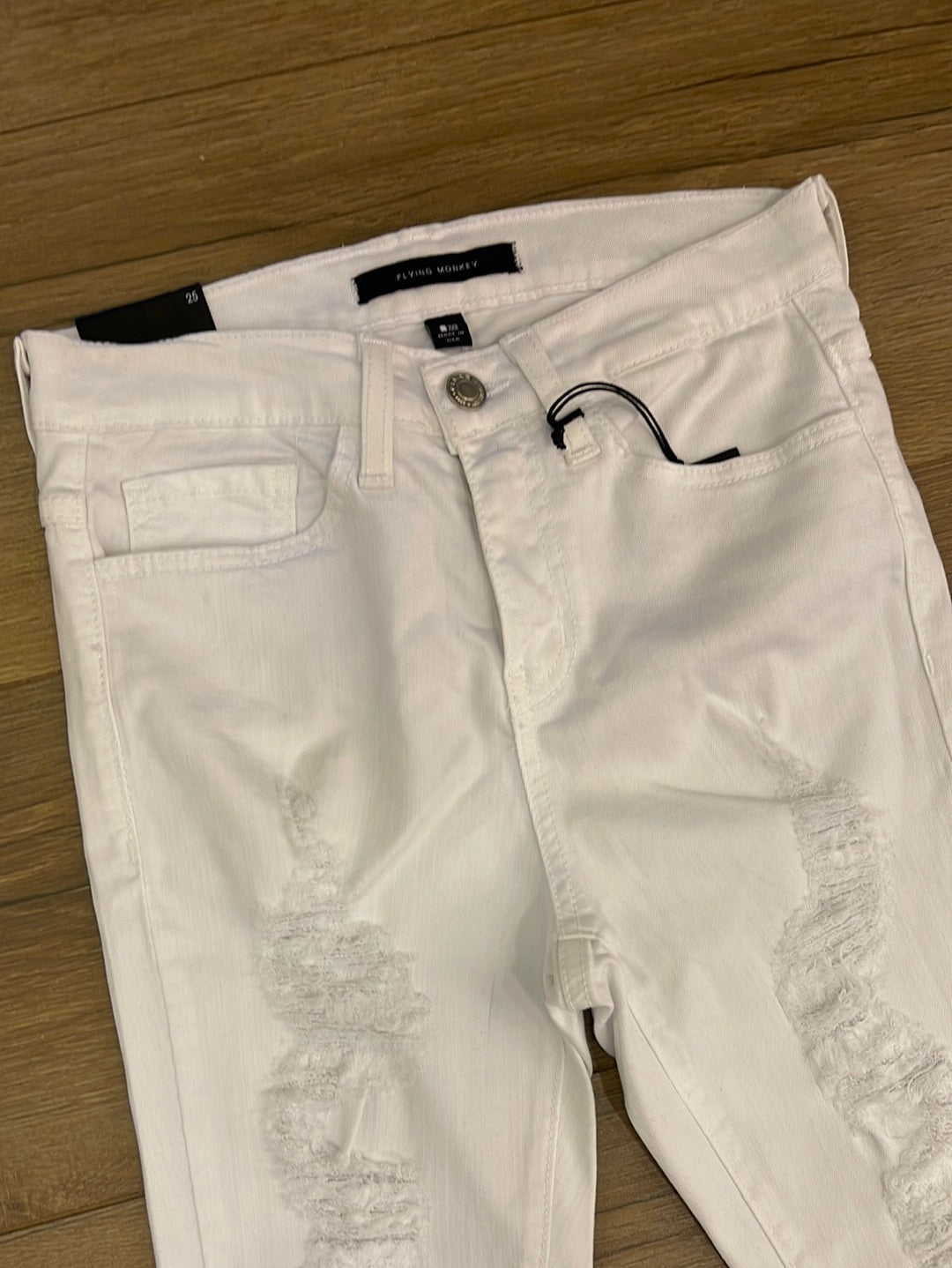 Flying Monkey Goal Getter Distressed White Skinny Jeans